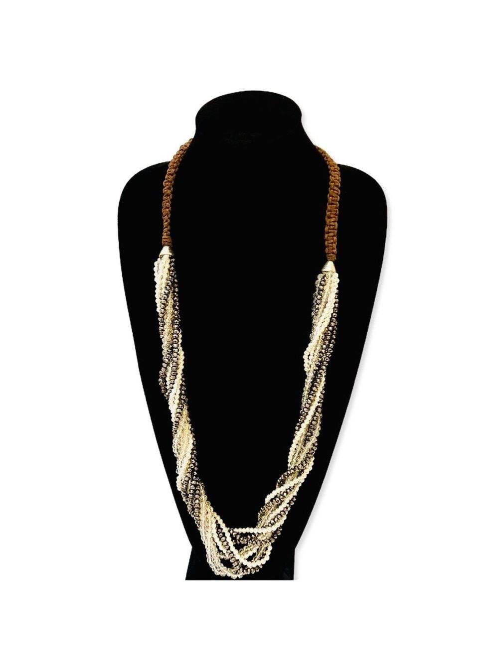 CHICO’s Crystal & Translucent Beaded Layered Braided Boho Statement Necklace NWT